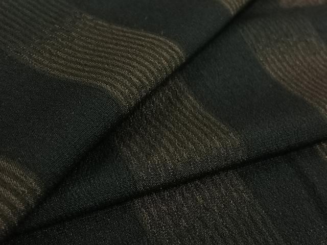 平和屋着物▽お召 単衣 縞 黒地 正絹 逸品 AABG1000jh