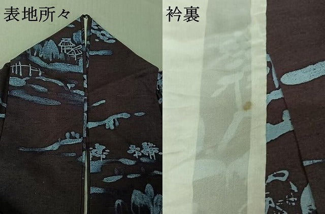 平和屋着物▽上質な紬 単衣 ろうけつ染め 風景文 正絹 逸品 AABG1001jh