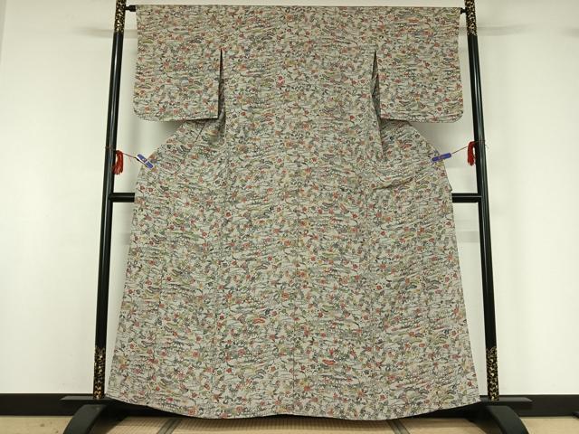平和屋着物▽上質な小紋 単衣 型染め 松竹梅 正絹 逸品 AABG1008jh