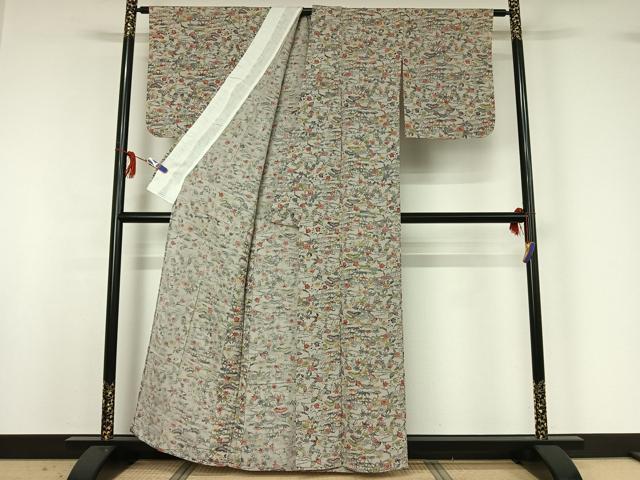 平和屋着物▽上質な小紋 単衣 型染め 松竹梅 正絹 逸品 AABG1008jh
