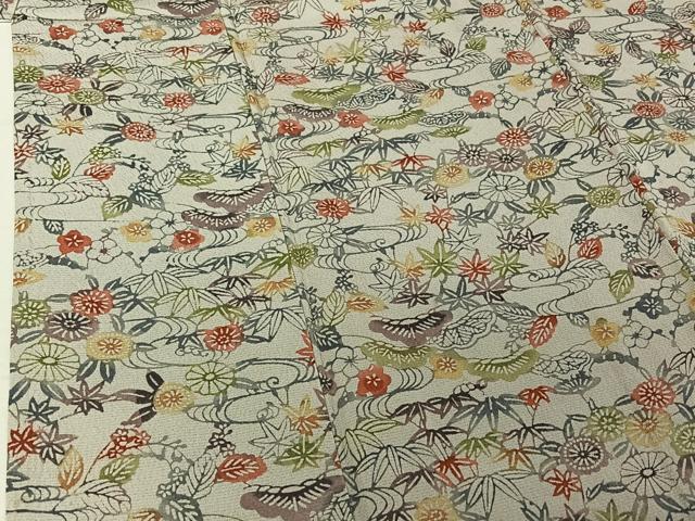 平和屋着物▽上質な小紋 単衣 型染め 松竹梅 正絹 逸品 AABG1008jh