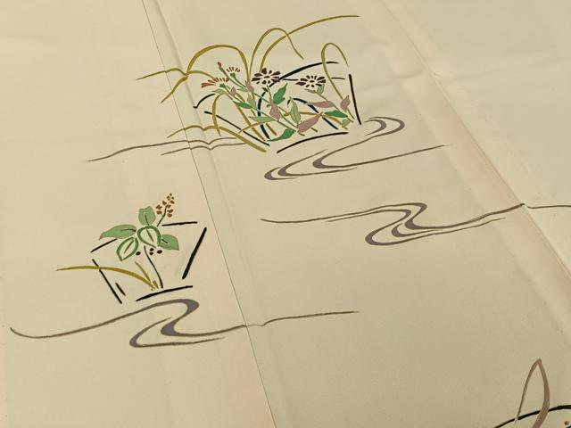 平和屋着物▽訪問着 単衣 地紙流水花文 金彩 正絹 逸品 AABG1030jh