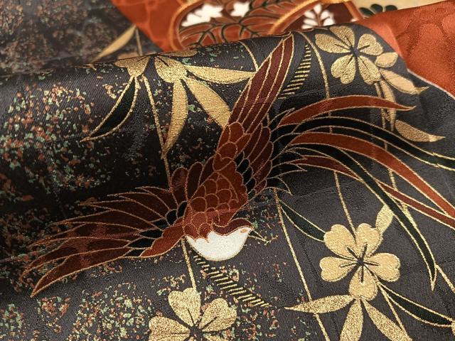 平和屋着物●豪華振袖 駒刺繍 花鳥文 金彩 正絹 逸品 AABG1045ph