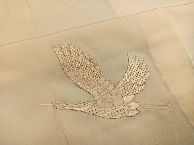 平和屋着物●長襦袢 無双仕立て 中国三大刺繍 スワトウ刺繍 汕頭刺繍 群れ鶴文 やまと誂製 正絹 逸品 AABG1047ph