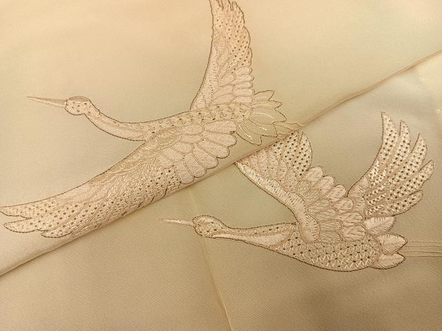 平和屋着物●長襦袢 無双仕立て 中国三大刺繍 スワトウ刺繍 汕頭刺繍 群れ鶴文 やまと誂製 正絹 逸品 AABG1047ph