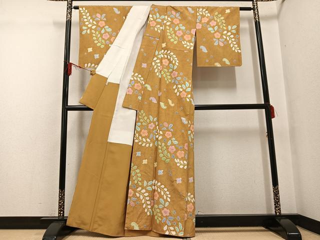 平和屋着物●上質な小紋 紬地 絞り 梅 金彩 正絹 逸品 未使用 AABG1048ph