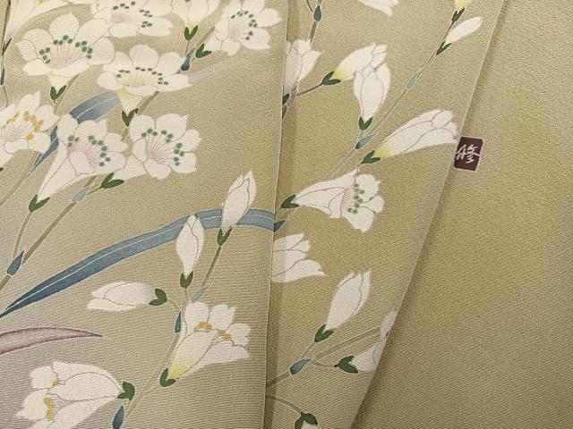 平和屋着物●訪問着 友禅 作家物 枝花文 暈し染め 正絹 逸品 AABG1050ph