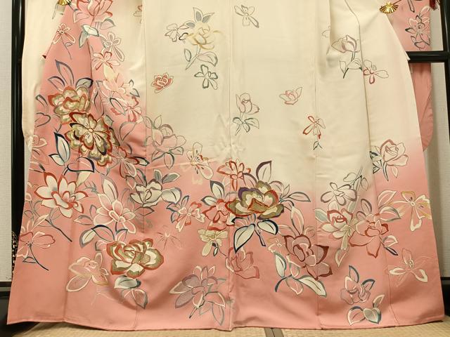 平和屋着物●創業460年・千總 振袖 友禅 駒刺繍 舞花文 暈し染め 正絹 逸品 AABG1055ph