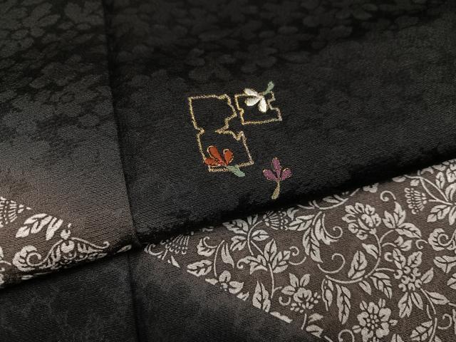 平和屋着物●訪問着 刺繍 花唐草文 暈し染め 黒地 金糸 正絹 逸品 未使用 AABG1066ph