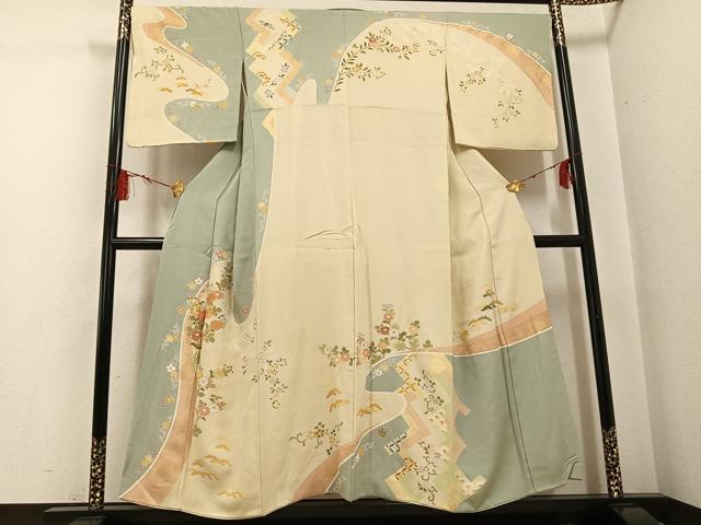 平和屋着物●創業460年・千總 訪問着 駒刺繍 花唐草文 金彩 正絹 逸品 AABG1070ph