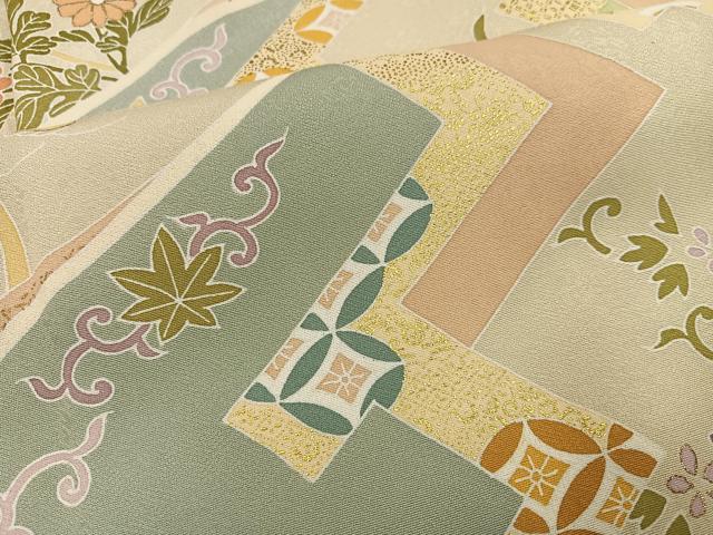 平和屋着物●創業460年・千總 訪問着 駒刺繍 花唐草文 金彩 正絹 逸品 AABG1070ph