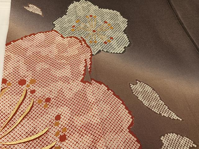 平和屋着物●豪華振袖 舞桜文 暈し染め 金彩 鬼しぼ縮緬 正絹 逸品 未使用 AABG1084ph