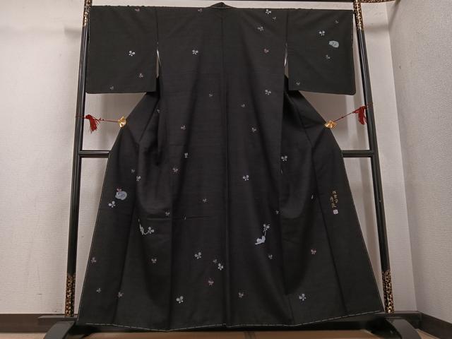 平和屋着物●濡れ描き友禅作家 高橋峰陵 訪問着 手描き 猫 蝶 さが美扱い 正絹 逸品 未使用 AABG1085ph
