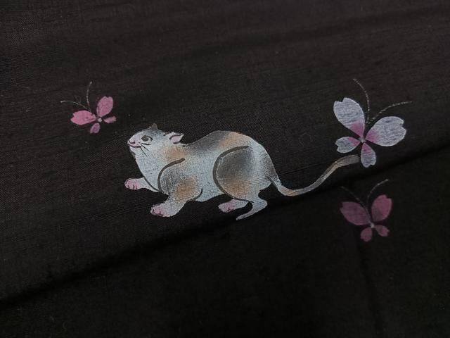 平和屋着物●濡れ描き友禅作家 高橋峰陵 訪問着 手描き 猫 蝶 さが美扱い 正絹 逸品 未使用 AABG1085ph