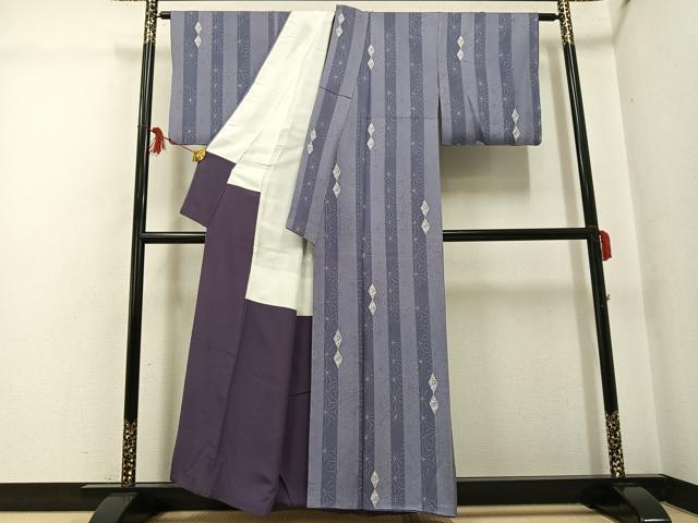 平和屋着物●上質な小紋 麻の葉花間道 正絹 逸品 AABG1091ph