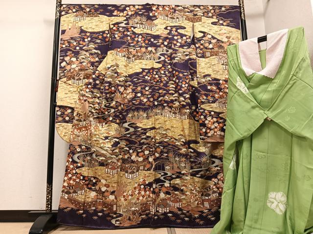 平和屋着物●豪華振袖・長襦袢(無双仕立て)セット 駒刺繍 松竹梅渡り橋風景文 金彩 正絹 逸品 AABG1102ph