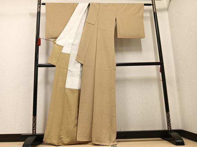 平和屋着物▼上質な色無地 作家物 登茂 枯色 正絹 逸品 AABG1108ph