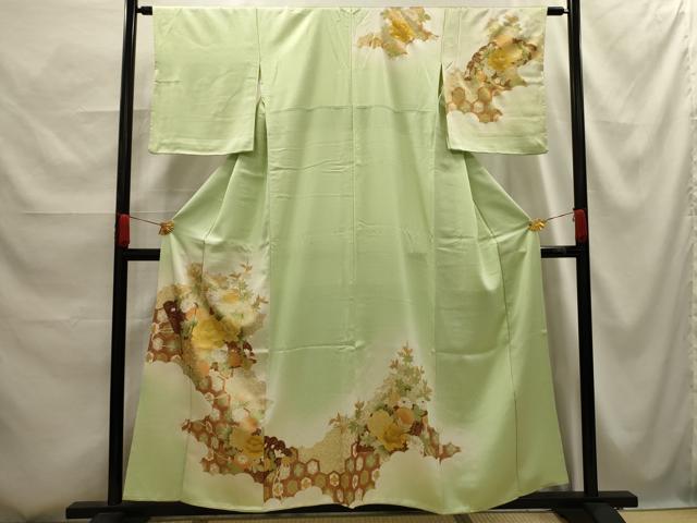 平和屋着物■訪問着 霞取り扇面花文 暈し染め 金彩 正絹 逸品 AABG1121sx