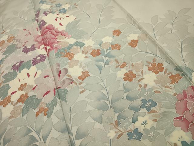 平和屋着物■訪問着 刺繍 草花文 正絹 逸品 AABG1128sx