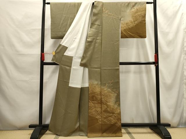 平和屋着物■訪問着 駒刺繍 流水草花文 暈し染め 金彩 正絹 逸品 AABG1130sx