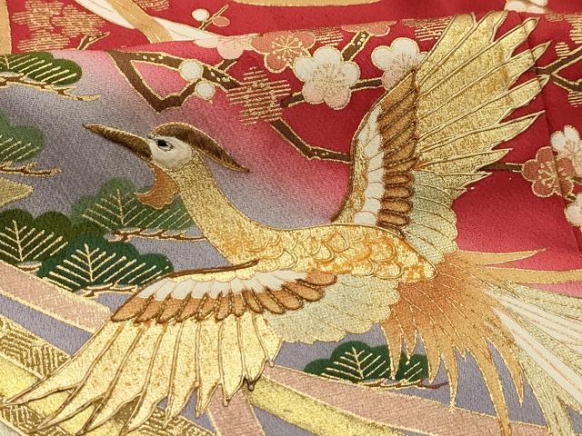 平和屋着物■豪華振袖 駒刺繍 松竹梅束ね熨斗鳳凰花文 暈し染め 金彩 鈴乃屋扱い 正絹 逸品 AABG1137sx