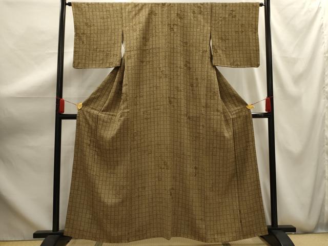 平和屋着物■上質な小紋 市松菊文 正絹 逸品 AABG1162sx