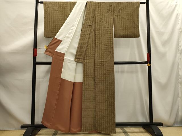 平和屋着物■上質な小紋 市松菊文 正絹 逸品 AABG1162sx
