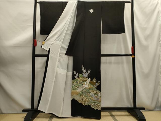 平和屋着物■豪華黒留袖 刺繍 松竹梅飛鶴宝尽くし 金糸 金彩 洗える着物 AABG1172sx