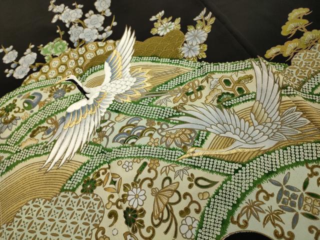 平和屋着物■豪華黒留袖 刺繍 松竹梅飛鶴宝尽くし 金糸 金彩 洗える着物 AABG1172sx