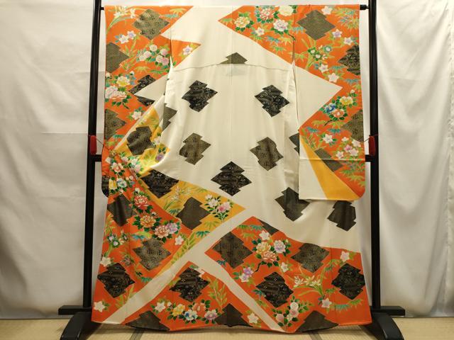 平和屋着物■豪華振袖 駒刺繍 松皮菱花文 金彩 正絹 逸品 AABG1187sx