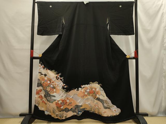 平和屋着物■豪華黒留袖 駒刺繍 松竹梅飛鶴花車文 金彩 正絹 逸品 AABG1189sx