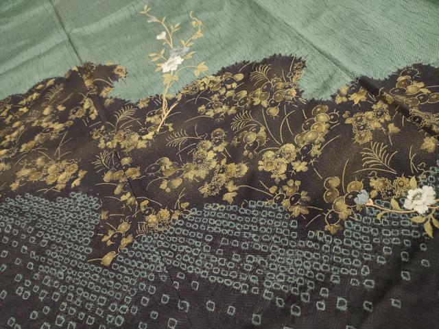 平和屋着物■訪問着 刺繍 草花文 金糸 金彩 正絹 逸品 AABG1197sx