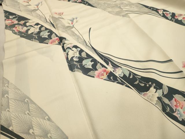 平和屋着物■上質な小紋 孔雀羽花文 銀彩 正絹 逸品 AABG1236sx