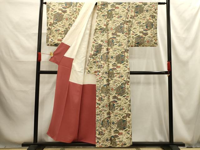 平和屋着物■上質な小紋 型染め 松竹梅亀甲花文 正絹 逸品 AABG1245sx