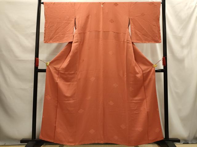 平和屋着物■上質な色無地 花菱地紋 肉桂色 正絹 逸品 AABG1254sx