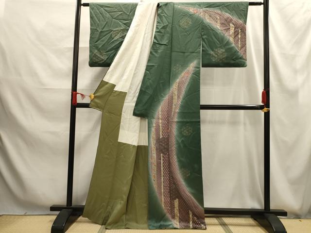 平和屋着物■訪問着 絞り 草花文 暈し染め 金彩 正絹 逸品 AABG1266sx