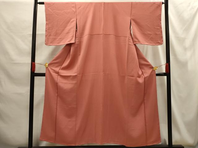平和屋着物■上質な色無地 作家物 紋意匠 甚三紅色 正絹 逸品 AABG1289sx