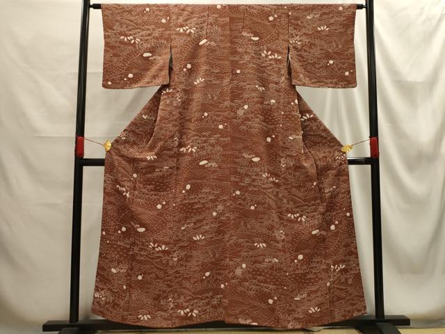 平和屋着物■上質な小紋 絞り 松竹梅風景文 正絹 逸品 AABG1318sx