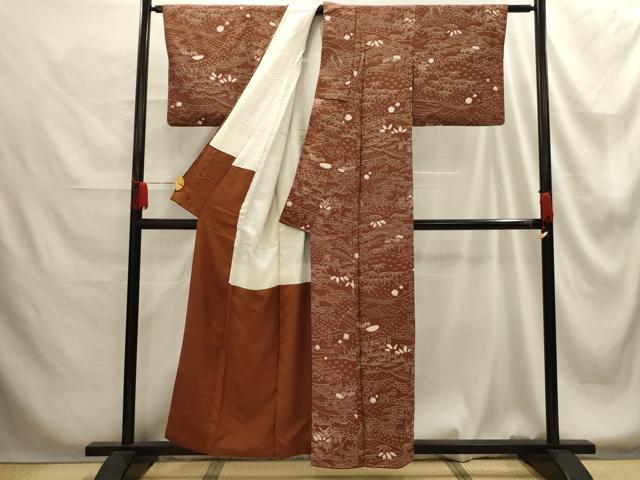 平和屋着物■上質な小紋 絞り 松竹梅風景文 正絹 逸品 AABG1318sx