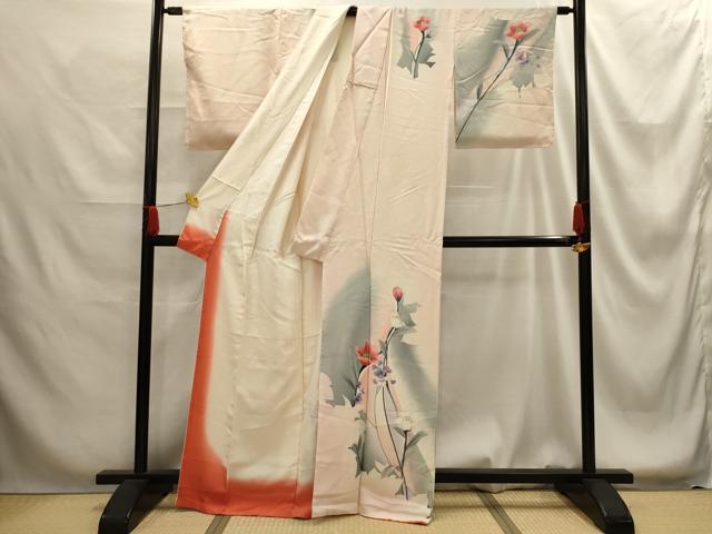 平和屋着物■訪問着 手描き 草花文 暈し染め 正絹 逸品 AABG1324sx