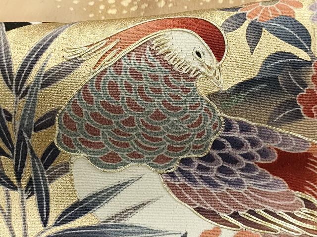 平和屋着物■豪華黒留袖 駒刺繍 扇面花鳥文 金彩 正絹 逸品 AABG1335sx