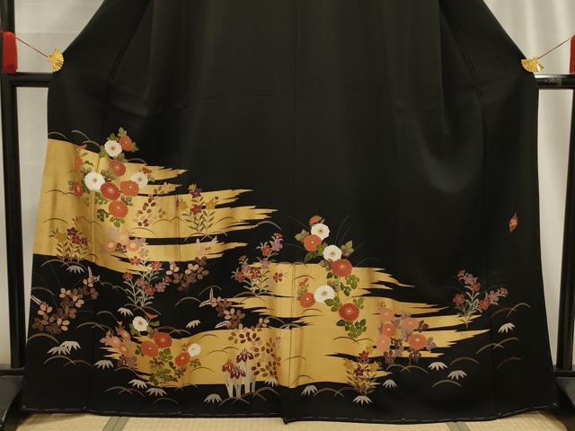 平和屋着物■豪華黒留袖 作家物 霞花文 金彩 正絹 逸品 AABG1337sx