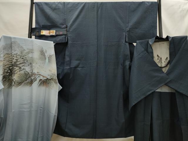 平和屋着物●男性 本場大島紬 アンサンブル 長襦袢(袷)セット 100亀甲 総詰め 証紙付き 正絹 逸品 AABG1344sx