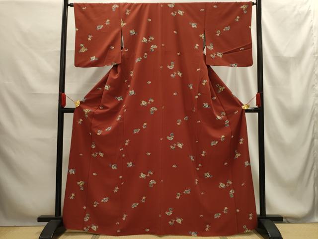 平和屋着物■上質な小紋 型染め 草花文 正絹 逸品 AABG1352sx