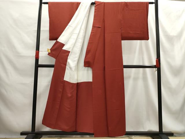 平和屋着物■上質な色無地 小槌地紋 赤錆色 正絹 逸品 AABG1355sx
