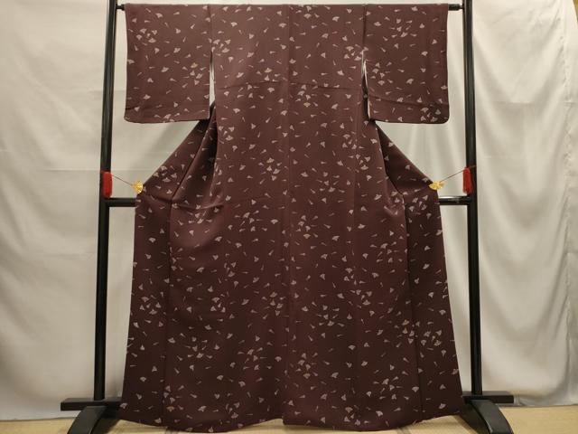 平和屋着物■上質な小紋 扇面文 鬼しぼ縮緬 正絹 逸品 AABG1371sx