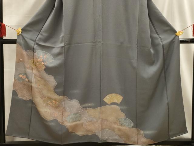 平和屋着物■訪問着 絞り 刺繍 地紙花文 金糸 金銀彩 正絹 逸品 AABG1380sx