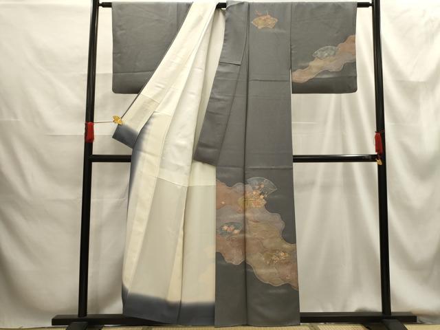 平和屋着物■訪問着 絞り 刺繍 地紙花文 金糸 金銀彩 正絹 逸品 AABG1380sx