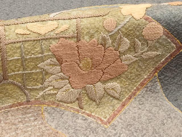 平和屋着物■訪問着 絞り 刺繍 地紙花文 金糸 金銀彩 正絹 逸品 AABG1380sx