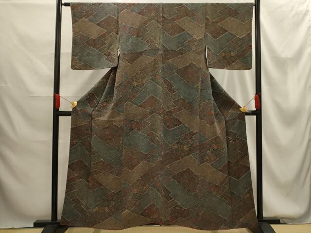 平和屋着物■上質な小紋 花鳥文 鬼しぼ縮緬 正絹 逸品 AABG1387sx